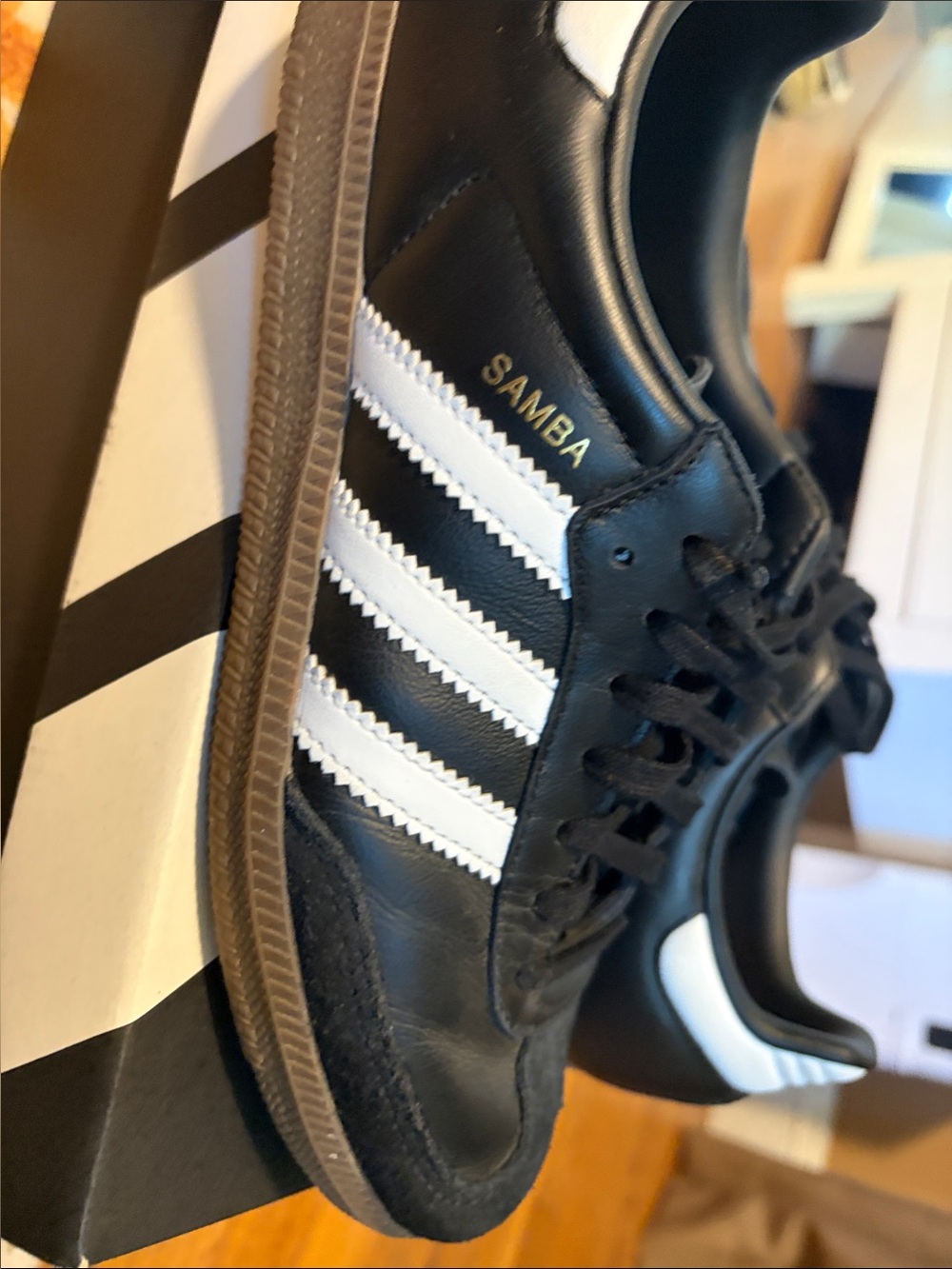 adidas Samba Leather Sneakers - Black with White Stripes